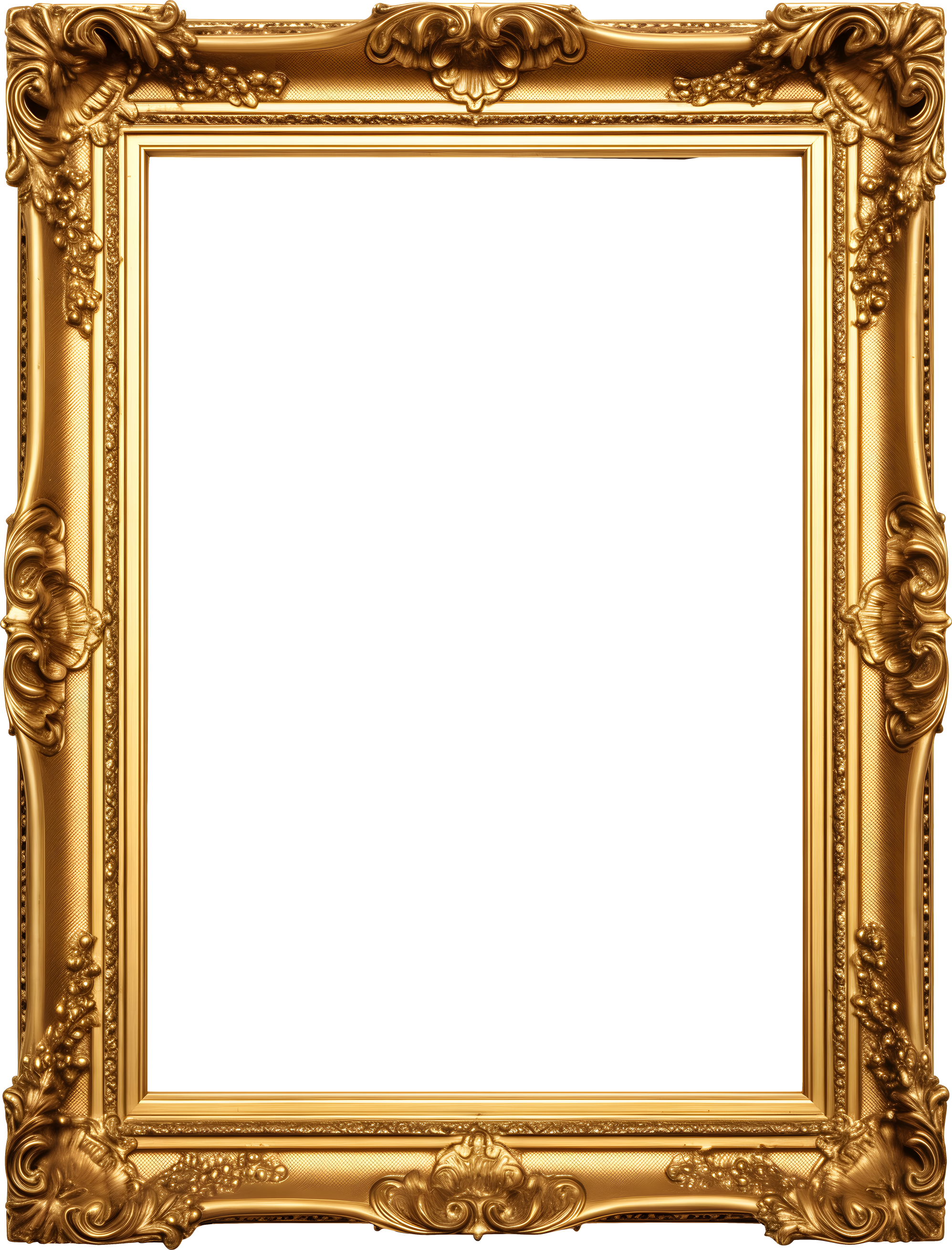Gold ancient picture frame vertical size, PNG